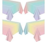 APUXXJUPA 4 Pcs Pastel Rainbow Party Tablecloths, Colorful Waterproof Oilproof Birthday Table Cover for Girl Birthday Decorations Easter Wedding Rainbow Party Supplies, 130 x 220 cm