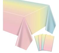 APUXXJUPA 4 Pcs Rainbow Birthday Tablecloths, Rectangle Colorful Pastel Rainbow Table Covers for Princess Birthday Party Decorations Baby Shower Wedding Party Supplies, 130 x 220 cm