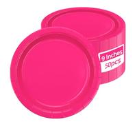 APUXXJUPA 50 Pcs Hot Pink Paper Plates - 23 x 23 cm Heavy Duty Round Hot Pink Dinner Plates for Daily Use Wedding Bridal Picnic