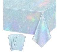 APUXXJUPA Blue Glitter Table Cloth, 4 Pack Light Blue Tablecloths for Royal Blue Birthday Party Supplies Wedding Baby Shower, 130 x 220 cm