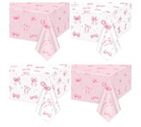APUXXJUPA Bow Table Cloth - 4 Pcs White and Pink Bow Birthday Decorations for Coquette Birthday Decorations Baby Shower Girls Women Bachelorette Party Decor, 130 x 220 cm