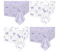 APUXXJUPA Bow Table Cloth - 4 Pcs White and Purple Bow Birthday Decorations for Coquette Birthday Decorations Baby Shower Girls Women Bachelorette Party Decor, 130 x 220 cm