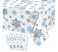 APUXXJUPA Christmas Snowflake Tablecloth, 4 Pcs Blue Gray Snowflake Printed Table Cover for Winter Theme Party Xmas Holiday Party Decorations, 130 x 220 cm