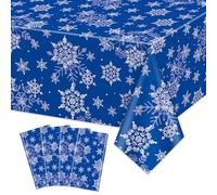 APUXXJUPA Christmas Snowflake Tablecloth, 4 Pcs Blue Snowflake Printed Table Cover for Winter Theme Party Xmas Holiday Party Decorations, 130 x 220 cm