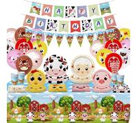 APUXXJUPA Farm Birthday Decorations -121 Pcs Birthday Party Supplies Serves 20, Animal Tableware Set for Farm Theme Decorations Baby Shower