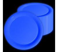 APUXXJUPA Glow in The Dark Neon Birthday Plates, 50 Pcs 23 x 23 cm Blue Bulk Paper Plates Let's Glow Party Decorations for Neon Party Supplies