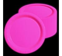 APUXXJUPA Glow in The Dark Neon Birthday Plates, 50 Pcs 23 x 23 cm Pink Bulk Paper Plates Let's Glow Party Decorations for Neon Party Supplies