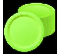 APUXXJUPA Glow in The Dark Neon Birthday Plates, 50 Pcs 23 x 23 cm Yellow Bulk Paper Plates Let's Glow Party Decorations for Neon Party Supplies