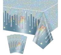 APUXXJUPA Light Blue Tablecloth - Blue Tablecloth Laser Table Covers for Wedding Baby Shower Holiday Party Decorations, 4 Pack, 130 x 220 cm