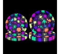 APUXXJUPA Neon Paper Plates - Glow in The Dark Party Supplies Include 18cm 23cm Printed with Graffiti Plates for Let's Glow Party Decorations, Serves 20