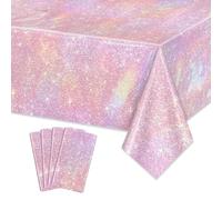 APUXXJUPA Pink Glitter Table Cloth, 4 Pack Light Pink Tablecloths for Girls Young Lady Birthday Party Supplies Bridal Wedding Decorations, 130 x 220 cm