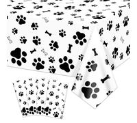 APUXXJUPA Puppy Dog Paw Print Tablecloth, 4 Pcs Black and White Pawty Table Covers for Pet Dog Themed Birthday Party Decorations, 130 x 220 cm