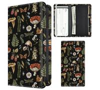 APVDSH Checkbook Cover for Personal Checkbook, Cute Pu Leather check book for Women & Men, Slim Checkbook Holder with Pen Holder and Built-in Clear Plastic Divider, Forest Mushroom Pattern