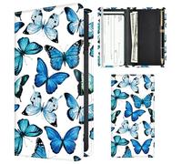 APVDSH Checkbook Cover for Personal Checkbook, Cute Pu Leather check book for Women & Men, Slim Checkbook Holder with Pen Holder and Built-in Clear Plastic Divider, Blue Butterfly Pattern