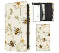 APVDSH Checkbook Cover for Personal Checkbook, Cute Pu Leather check book for Women & Men, Slim Checkbook Holder with Pen Holder and Built-in Clear Plastic Divider, Bee Daisy Cream
