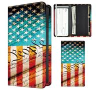 APVDSH Checkbook Cover for Personal Checkbook, Cute Pu Leather check book for Women & Men, Slim Checkbook Holder with Pen Holder and Built-in Clear Plastic Divider, Constitution American Flag