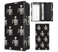 APVDSH Checkbook Cover for Personal Checkbook, Cute Pu Leather check book for Women & Men, Slim Checkbook Holder with Pen Holder and Built-in Clear Plastic Divider, Mini Skeleton Pattern