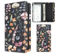 APVDSH Checkbook Cover for Personal Checkbook, Cute Pu Leather check book for Women & Men, Slim Checkbook Holder with Pen Holder and Built-in Clear Plastic Divider, Dark Wildflower Garden
