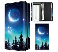 APVDSH Checkbook Cover for Personal Checkbook, Cute Pu Leather check book for Women & Men, Slim Checkbook Holder with Pen Holder and Built-in Clear Plastic Divider, Starry Forest Moon Sky