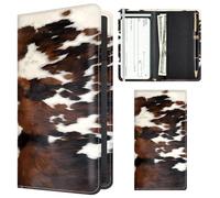 APVDSH Checkbook Cover for Personal Checkbook, Cute Pu Leather check book for Women & Men, Slim Checkbook Holder with Pen Holder and Built-in Clear Plastic Divider, Brown Spotted Cowhide