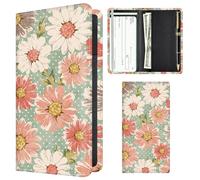APVDSH Checkbook Cover for Personal Checkbook, Cute Pu Leather check book for Women & Men, Slim Checkbook Holder with Pen Holder and Built-in Clear Plastic Divider, Retro Daisy Floral