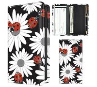 APVDSH Checkbook Cover for Personal Checkbook, Cute Pu Leather check book for Women & Men, Slim Checkbook Holder with Pen Holder and Built-in Clear Plastic Divider, Chamomile Daisy Ladybug
