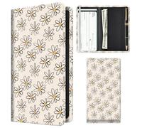 APVDSH Checkbook Cover for Personal Checkbook, Cute Pu Leather check book for Women & Men, Slim Checkbook Holder with Pen Holder and Built-in Clear Plastic Divider, White Daisy