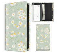 APVDSH Checkbook Cover for Personal Checkbook, Cute Pu Leather check book for Women & Men, Slim Checkbook Holder with Pen Holder and Built-in Clear Plastic Divider, Green Daisy