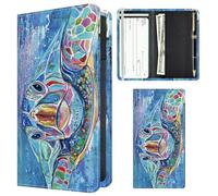 APVDSH Checkbook Cover for Personal Checkbook, Cute Pu Leather check book for Women & Men, Slim Checkbook Holder with Pen Holder and Built-in Clear Plastic Divider, Blue Turtle, Minimalist