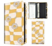 APVDSH Checkbook Cover for Personal Checkbook, Cute Pu Leather check book for Women & Men, Slim Checkbook Holder with Pen Holder and Built-in Clear Plastic Divider, Daisy Checker