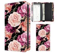 APVDSH Checkbook Cover for Personal Checkbook, Cute Pu Leather check book for Women & Men, Slim Checkbook Holder with Pen Holder and Built-in Clear Plastic Divider, Pink Rose on Black