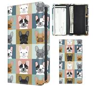 APVDSH Checkbook Cover for Personal Checkbook, Cute Pu Leather check book for Women & Men, Slim Checkbook Holder with Pen Holder and Built-in Clear Plastic Divider, French Bulldog Grid