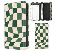APVDSH Checkbook Cover for Personal Checkbook, Cute Pu Leather check book for Women & Men, Slim Checkbook Holder with Pen Holder and Built-in Clear Plastic Divider, Green Wavy Checker