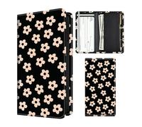 APVDSH Checkbook Cover for Personal Checkbook, Cute Pu Leather check book for Women & Men, Slim Checkbook Holder with Pen Holder and Built-in Clear Plastic Divider, Black Daisy
