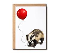 APVGifts Badger With Balloon - Cute Badger Birthday Card - Animal Lover - Animal Birthday - Greeting Card - Gift For Family Friend - Funny