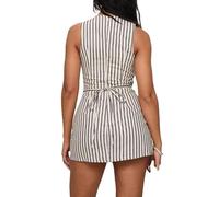 Apvirdy Women's Striped Mini Dress UK Boat Neck Sleeveless Back Tie Cinched Waist Casual Summer Elegant Short Dress