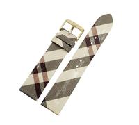 APVMFMKLTG Quick Disassembly Plaid Pattern Leather Strap 12 14 16 18 20 22mmBlack Brown Bracelet Fit For BURBERRY Men Women WatchChain(Rice white Gold A,16mm)
