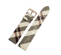 APVMFMKLTG Quick Disassembly Plaid Pattern Leather Strap 12 14 16 18 20 22mmBlack Brown Bracelet Fit For BURBERRY Men Women WatchChain(Rice white RoseA,20mm)