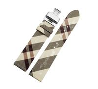 APVMFMKLTG Quick Disassembly Plaid Pattern Leather Strap 12 14 16 18 20 22mmBlack Brown Bracelet Fit For BURBERRY Men Women WatchChain(Rice white silver B,18mm)