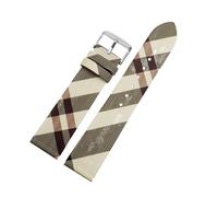 APVMFMKLTG Quick Disassembly Plaid Pattern Leather Strap 12 14 16 18 20 22mmBlack Brown Bracelet Fit For BURBERRY Men Women WatchChain(Rice white silver A,18mm)