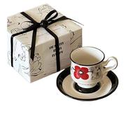 APVPOPOKGM Ceramic French Style Hand-Painted Floral Pattern Goblet Cute Mug Coffee Tea Cup with Saucer Set with Gift Box