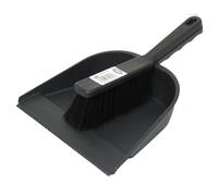 APXB Dustpan & Stiff Brush Set Home Cleaning Houshold Floor Dust Sweeping Rubber Lip Dlux Dust Pan Heavy Duty Large Long Bristles Sweeper Tool (Black)