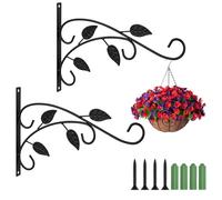 APXEL 2 Pack Hanging Basket Bracket with Screws, Outdoor Plant Hanging Bracket, Black Rustproof Iron Wall Mounted Hook for Plants Lanterns Bird Feeders Wind Chimes Light Flowers