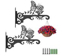 APXEL 2 Pack Hanging Basket Bracket with Screws, Plant Hanging Bracket | Outdoor Black Rustproof Iron Wall Mounted Hook for Plants Lanterns Bird Feeders Wind Chimes Light Flowers