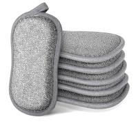 APXEL 6 Pack Microfibre Dual Washing up Sponge, Non-Scratch Scrub Sponges, Reusable Long-Lasting Dish and Multi-Surface Pads, Cleaning Products for Cleaning The Whole Kitchen (Gray)