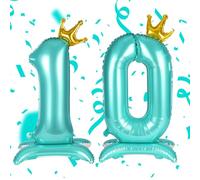 APXEL Blue Standing Crown Number 10 Balloons, 42" Large Foil 1& 0 Balloons | Self Inflating 10th Birthday Balloon for 10 Year Anniversary Birthday Party Christmas Decorations