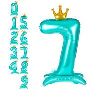 APXEL Blue Standing Crown Number 7 Balloons, 42 Inch Large Foil Number 7 Balloons, Self Inflating 7th Birthday Balloon for 7 Year Anniversary Birthday Party Christmas Decorations