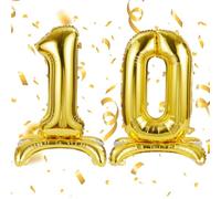 APXEL Gold Standing Number 10 Balloons, 40 Inch Large Foil Number 1 & 0 Balloons, Self Inflating 10th Birthday Balloon for 10 Year Anniversary Birthday Party Christmas Decorations Supplies