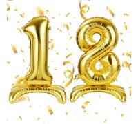 APXEL Gold Standing Number 18 Balloons, 40 Inch Large Foil Number 1 & 8 Balloons, Self Inflating 18th Birthday Balloon for 18 Year Anniversary Birthday Party Christmas Decorations Supplies