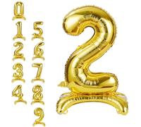 APXEL Gold Standing Number 2 Balloons, 40 Inch Large Foil Number 2 Balloons, Self Inflating 2th Birthday Balloon for 2 Year Anniversary Birthday Party Christmas Decorations Supplies